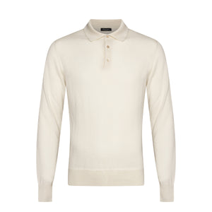 Pearl White Long Sleeved Polo Knitwear in Cashmere Mulberry Silk | Filatori