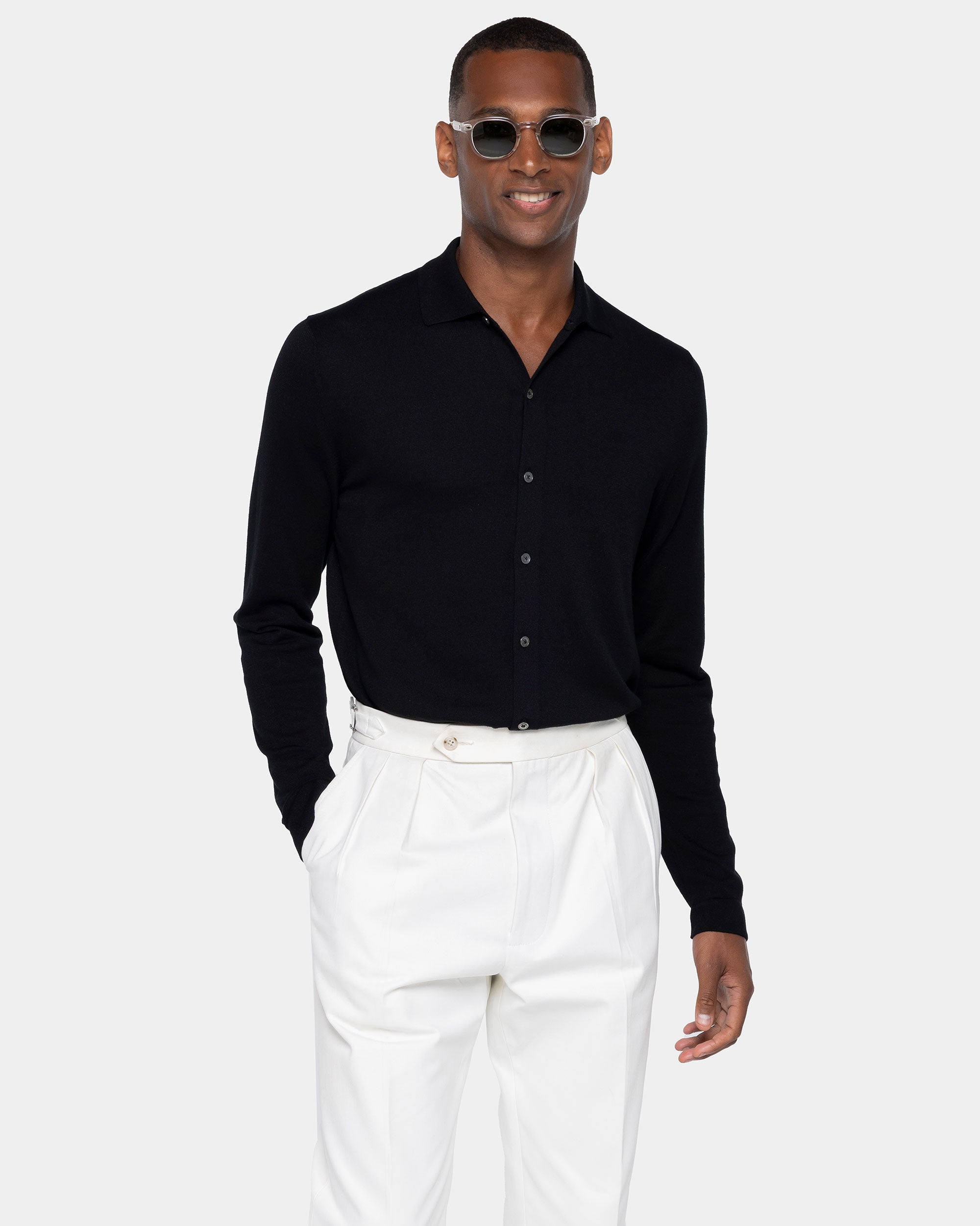 Black Long Sleeved Shirt Knitwear in Organic Cotton Mulberry Silk | Filatori