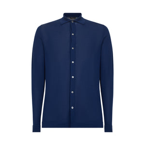 Camicia manica lunga tinta unita blu marino Cotone biologico e Seta Mulberry | Filatori