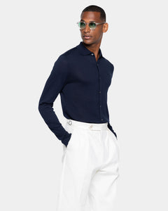 Camicia manica lunga tinta unita blu Cotone biologico e Seta Mulberry | Filatori