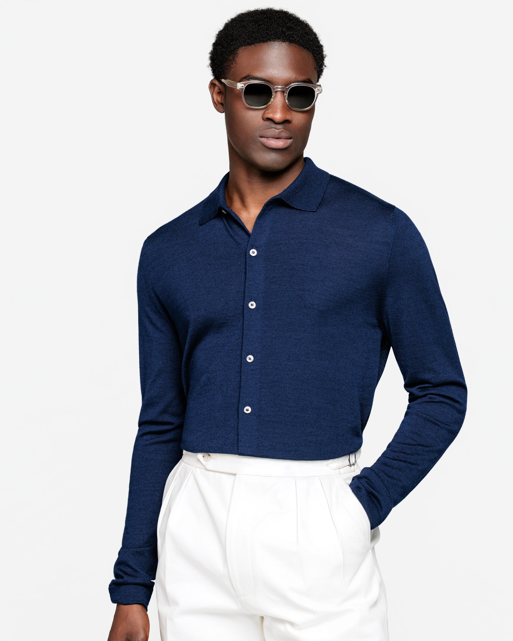 Blue Long Sleeved Shirt Knitwear in Extrafine Merino Wool and Silk | Filatori