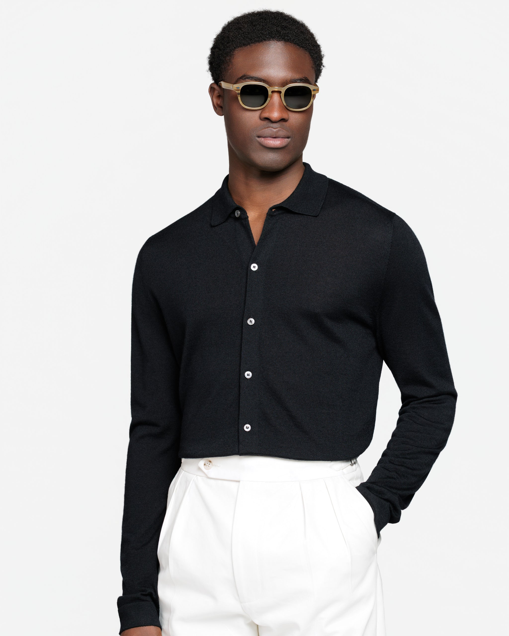Camicia manica lunga tinta unita Nera Lana Seta | Filatori