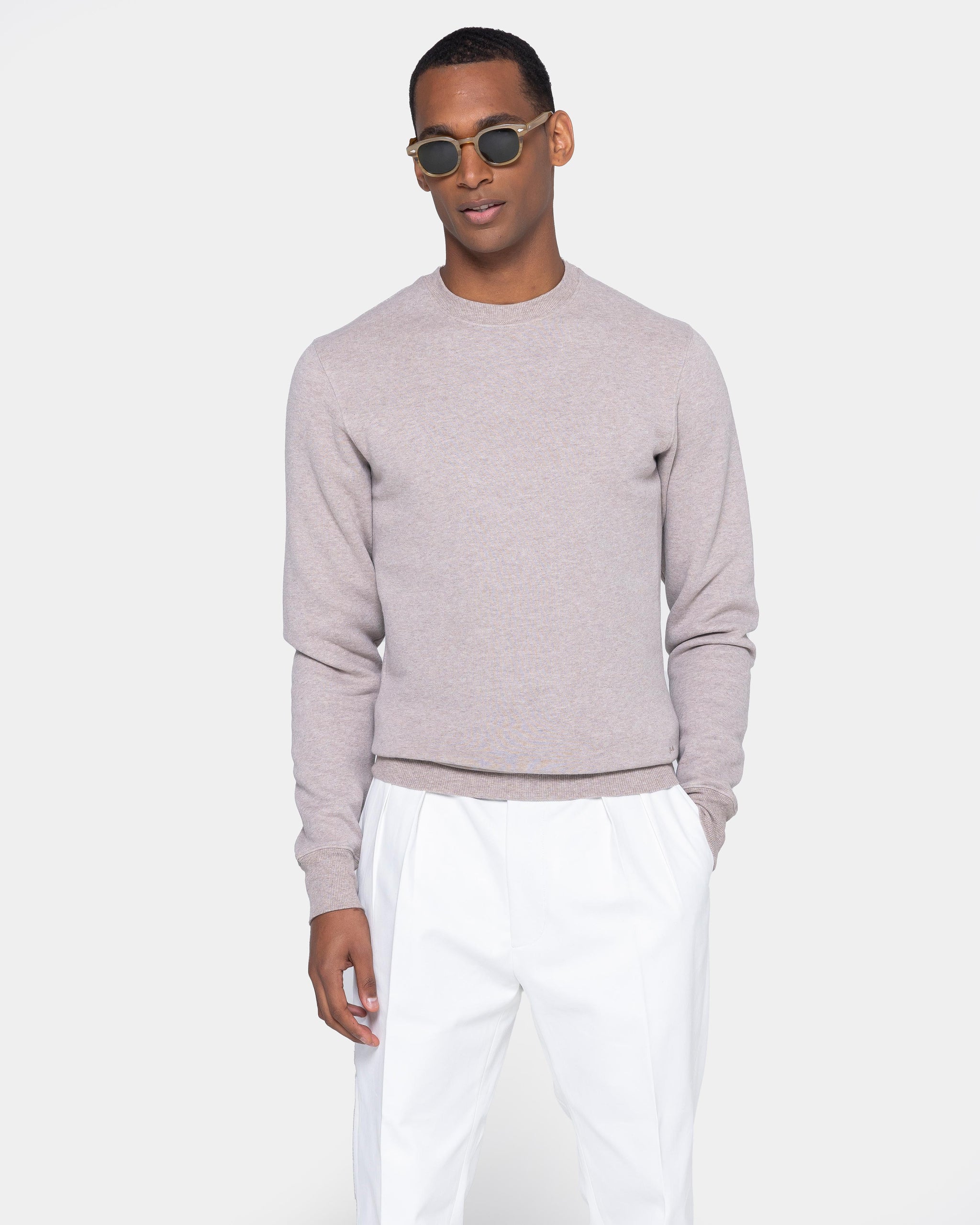 Sand Melange Crewneck sweatshirt in Cotton Cashmere | Filatori