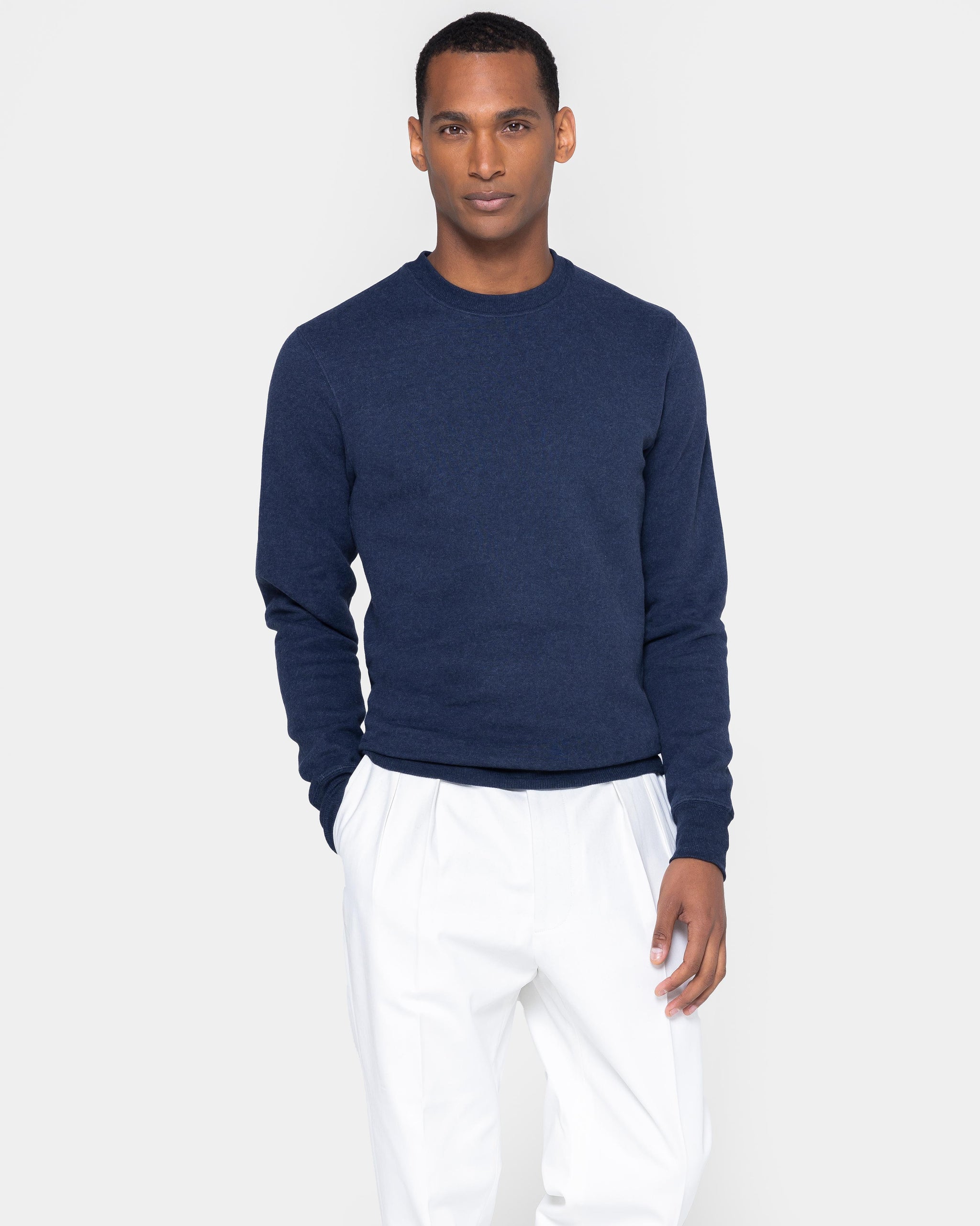 Blue Melange Crewneck sweatshirt in Cotton Cashmere | Filatori