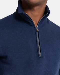 Felpa Mezza Zip Blu Melange Cotone Cashmere | Filatori