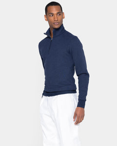 Felpa Mezza Zip Blu Melange Cotone Cashmere | Filatori