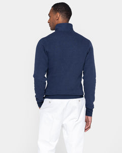 Felpa Mezza Zip Blu Melange Cotone Cashmere | Filatori