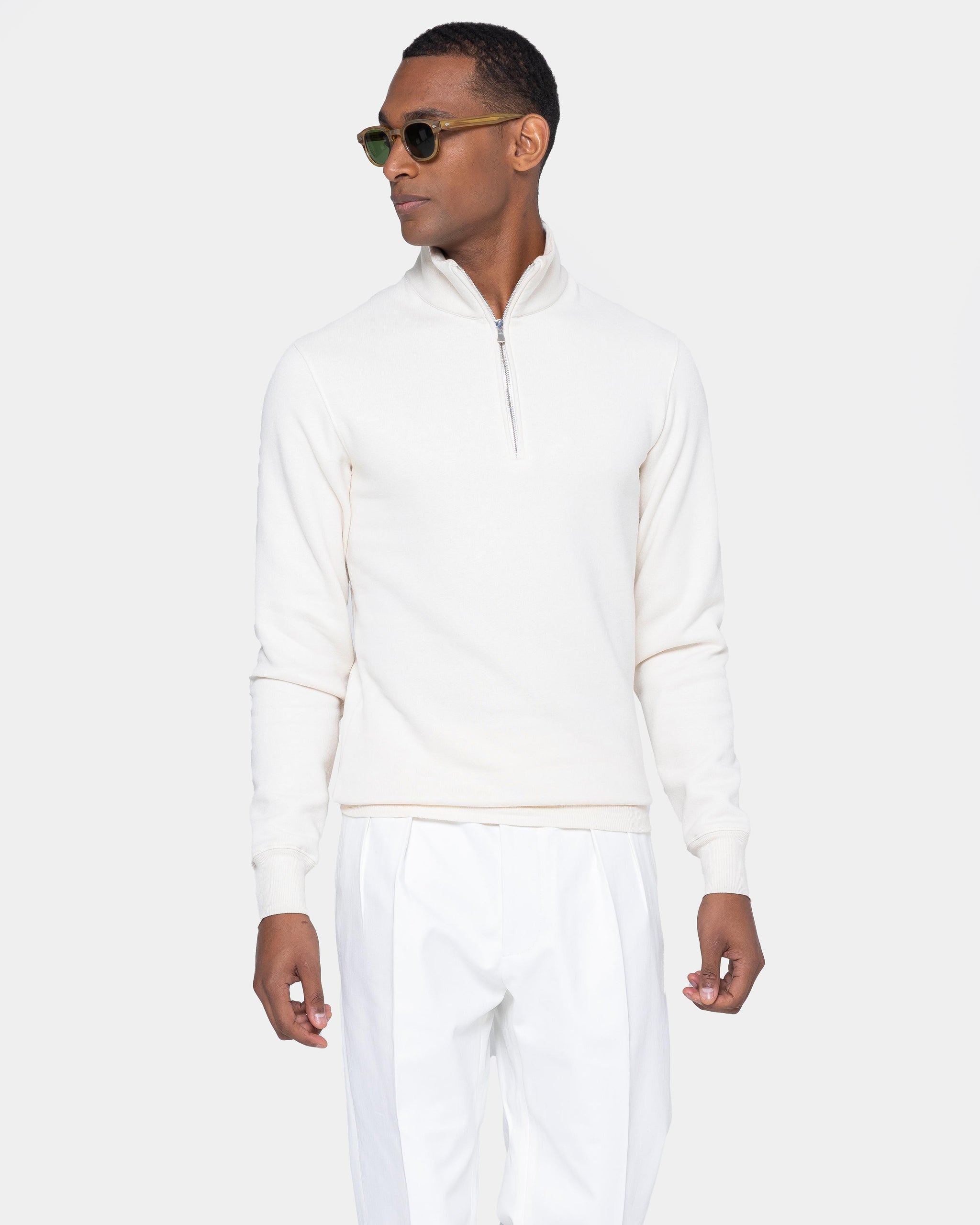 Natural White Half zip sweatshirt in Cotton Cashmere | Filatori