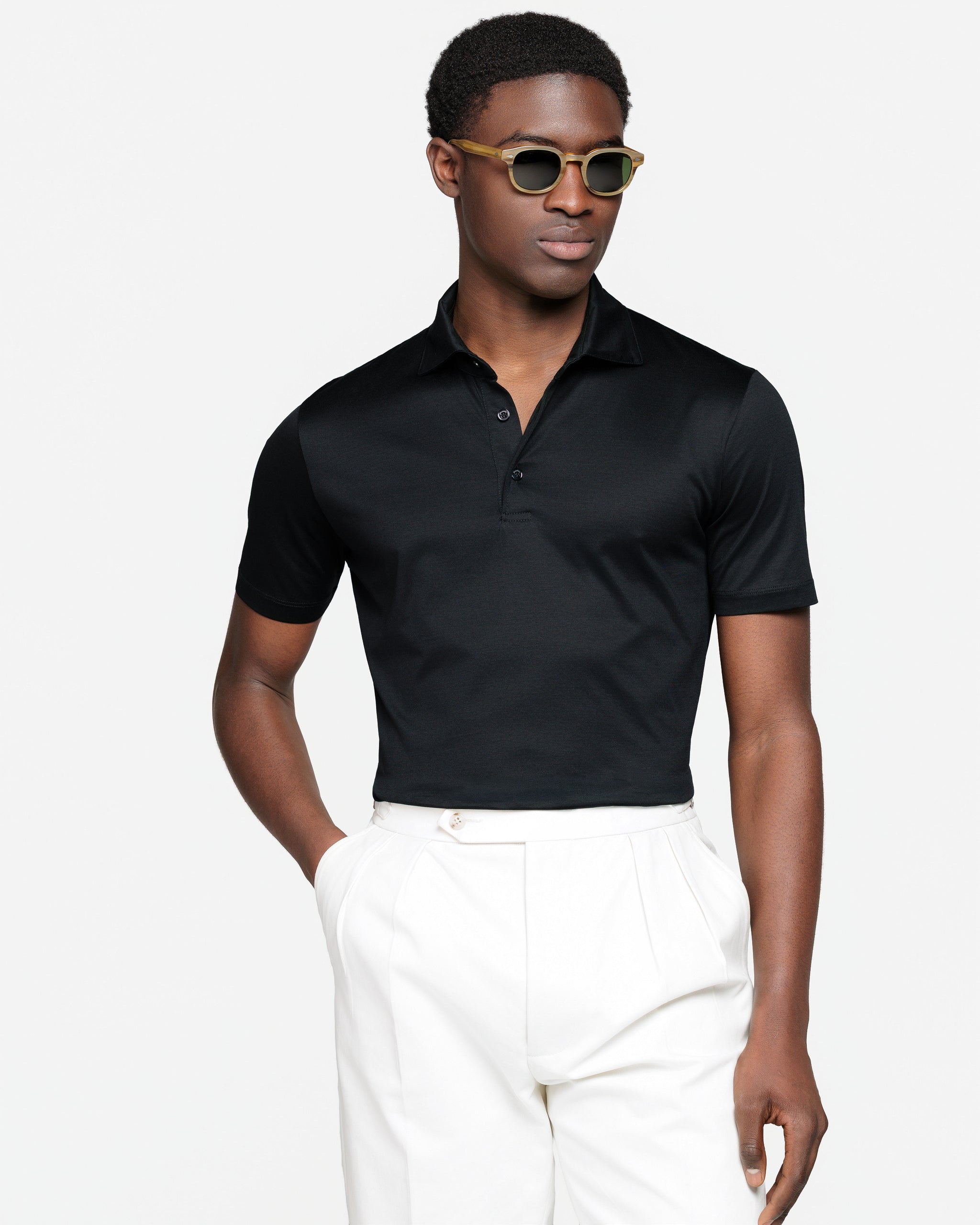 Polo Classica 3 bottoni manica corta tinta unita Nera 100% Cotone egiziano | Filatori