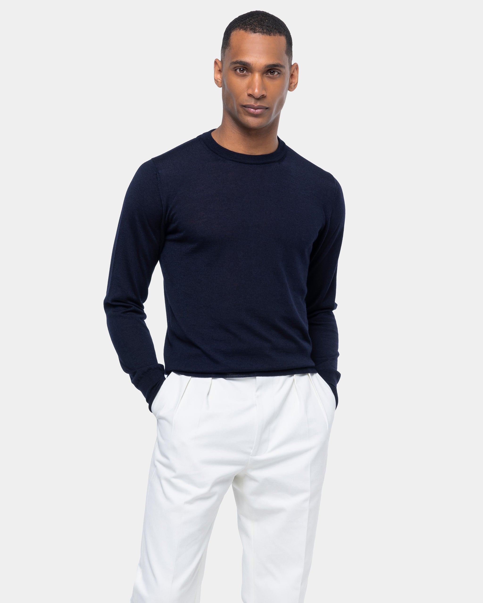 Blue Long Sleeved Crewneck Knitwear in Cashmere Mulberry Silk | Filatori