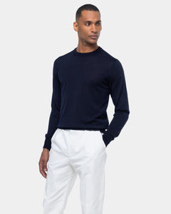 Blue Long Sleeved Crewneck Knitwear in Cashmere Mulberry Silk | Filatori