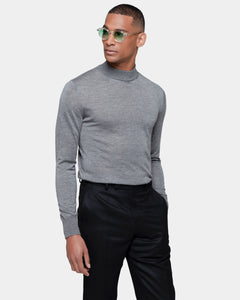 Grey Long Sleeved Highneck Knitwear in Cashmere Mulberry Silk | Filatori