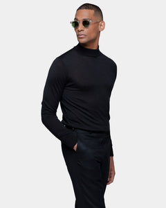 Black Long Sleeved Highneck Knitwear in Cashmere Mulberry Silk | Filatori