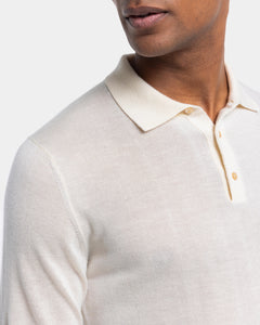 Pearl White Long Sleeved Polo Knitwear in Cashmere Mulberry Silk | Filatori