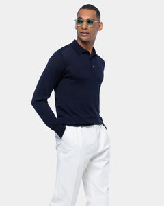 Blue Long Sleeved Polo Knitwear in Cashmere Mulberry Silk | Filatori