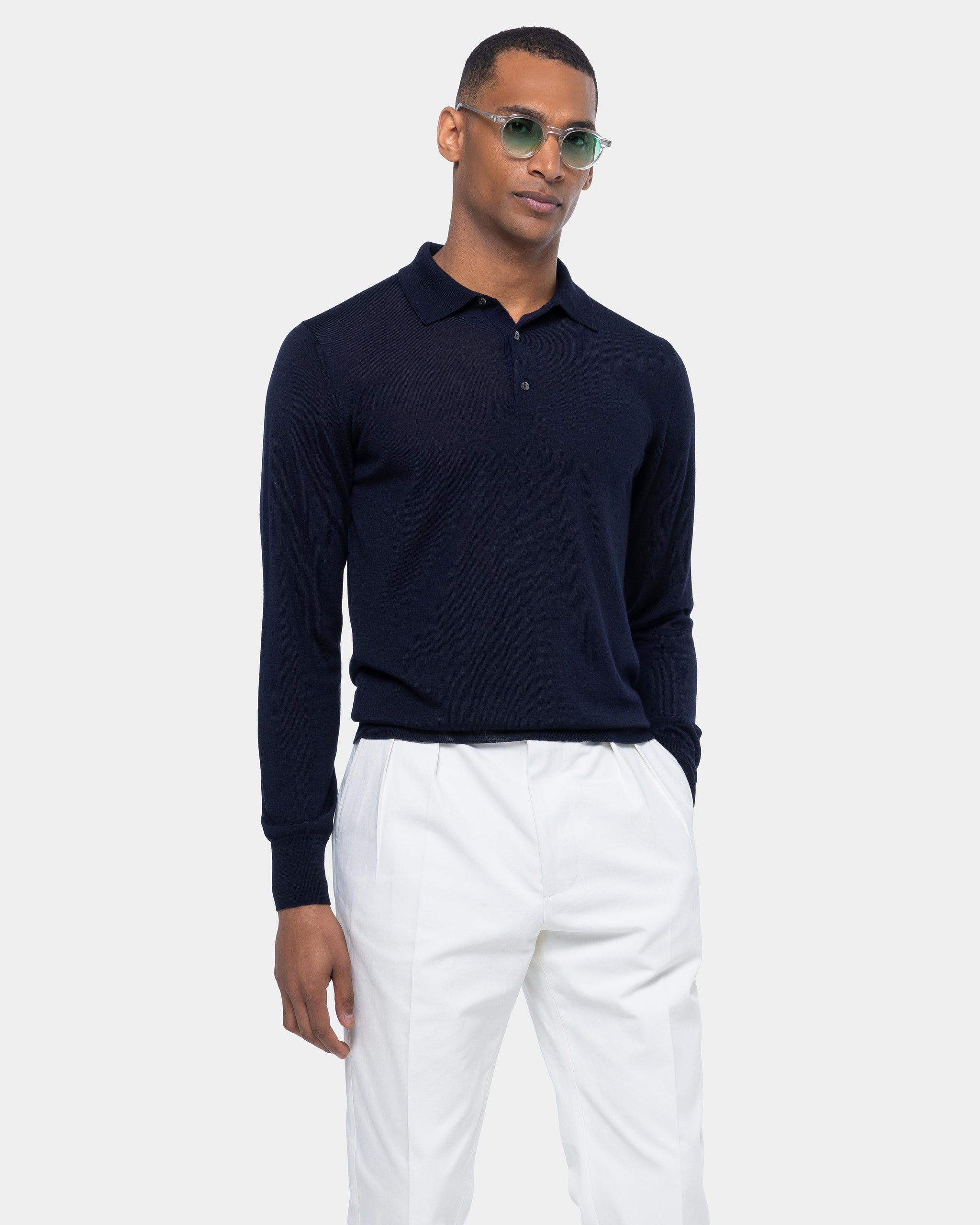 Blue Long Sleeved Polo Knitwear in Cashmere Mulberry Silk | Filatori