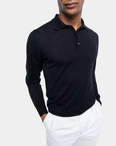 Maglia manica lunga Polo tinta unita Nero Cashmere Seta | Filatori