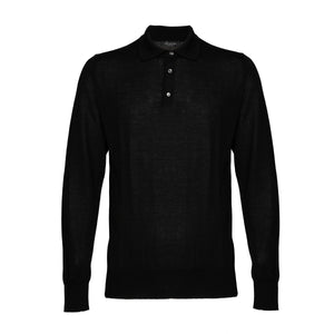 Black Long Sleeved Polo Knitwear in Cashmere Mulberry Silk | Filatori