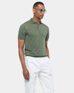 Military green Short Sleeve Polo Knitwear in Organic Cotton Mulberry Silk | Filatori