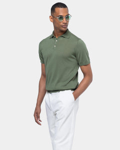 Military green Short Sleeve Polo Knitwear in Organic Cotton Mulberry Silk | Filatori