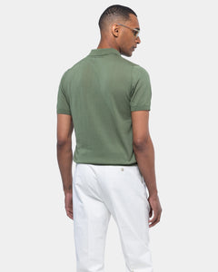 Military green Short Sleeve Polo Knitwear in Organic Cotton Mulberry Silk | Filatori