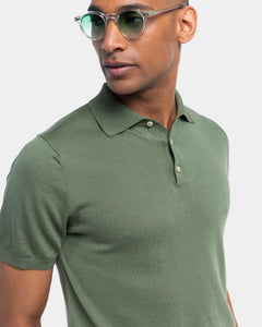 Military green Short Sleeve Polo Knitwear in Organic Cotton Mulberry Silk | Filatori