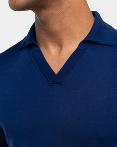 Blue Short Sleeve Buttonless Polo Knitwear in Organic Cotton Mulberry Silk | Filatori