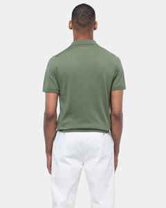 Military green Short Sleeve Buttonless Polo Knitwear in Organic Cotton Mulberry Silk | Filatori