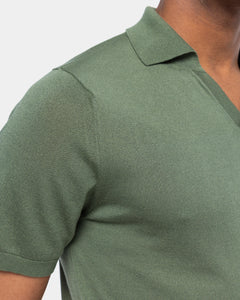 Military green Short Sleeve Buttonless Polo Knitwear in Organic Cotton Mulberry Silk | Filatori