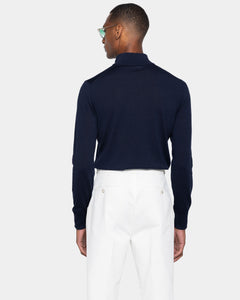 Maglia Lupetto con Zip tinta unita Blu Cotone biologico e Seta Mulberry | Filatori