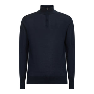 Maglia Lupetto con Zip tinta unita Blu Cotone biologico e Seta Mulberry | Filatori