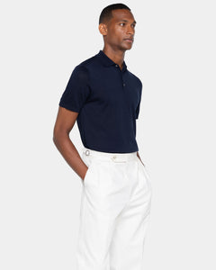 Maglia mezza manica Polo tinta unita Blu Cotone biologico e Seta Mulberry | Filatori