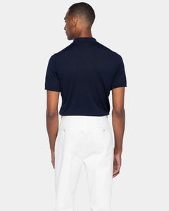 Maglia mezza manica Polo tinta unita Blu Cotone biologico e Seta Mulberry | Filatori