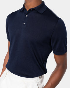 Maglia mezza manica Polo tinta unita Blu Cotone biologico e Seta Mulberry | Filatori