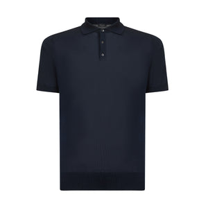 Maglia mezza manica Polo tinta unita Blu Cotone biologico e Seta Mulberry | Filatori