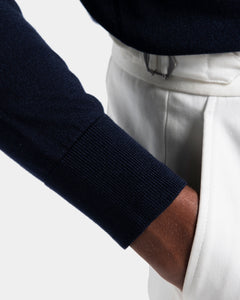 Blue Long Sleeved Buttonless Polo Knitwear in Organic Cotton Mulberry Silk | Filatori