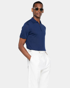 Blue Marine Short Sleeve Zip Polo Knitwear in Organic Cotton Mulberry Silk | Filatori