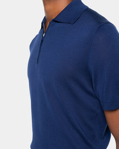 Blue Marine Short Sleeve Zip Polo Knitwear in Organic Cotton Mulberry Silk | Filatori