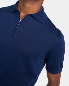 Blue Marine Short Sleeve Zip Polo Knitwear in Organic Cotton Mulberry Silk | Filatori
