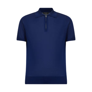 Blue Marine Short Sleeve Zip Polo Knitwear in Organic Cotton Mulberry Silk | Filatori