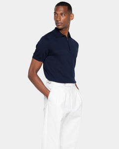 Blue Short Sleeve Zip Polo Knitwear in Organic Cotton Mulberry Silk | Filatori