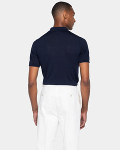 Blue Short Sleeve Zip Polo Knitwear in Organic Cotton Mulberry Silk | Filatori