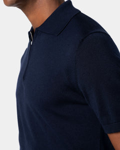 Blue Short Sleeve Zip Polo Knitwear in Organic Cotton Mulberry Silk | Filatori