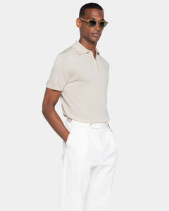 Sand Short Sleeve Zip Polo Knitwear in Organic Cotton Mulberry Silk | Filatori