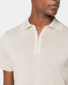 Sand Short Sleeve Zip Polo Knitwear in Organic Cotton Mulberry Silk | Filatori
