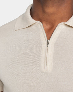Sand Short Sleeve Zip Polo Knitwear in Organic Cotton Mulberry Silk | Filatori