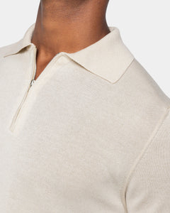 Sand Short Sleeve Zip Polo Knitwear in Organic Cotton Mulberry Silk | Filatori