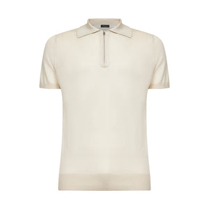 Sand Short Sleeve Zip Polo Knitwear in Organic Cotton Mulberry Silk | Filatori