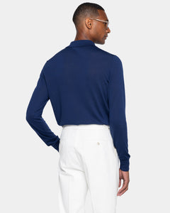 Maglia manica lunga Polo Zip tinta unita blu marino Cotone biologico e Seta Mulberry | Filatori