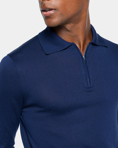 Maglia manica lunga Polo Zip tinta unita blu marino Cotone biologico e Seta Mulberry | Filatori